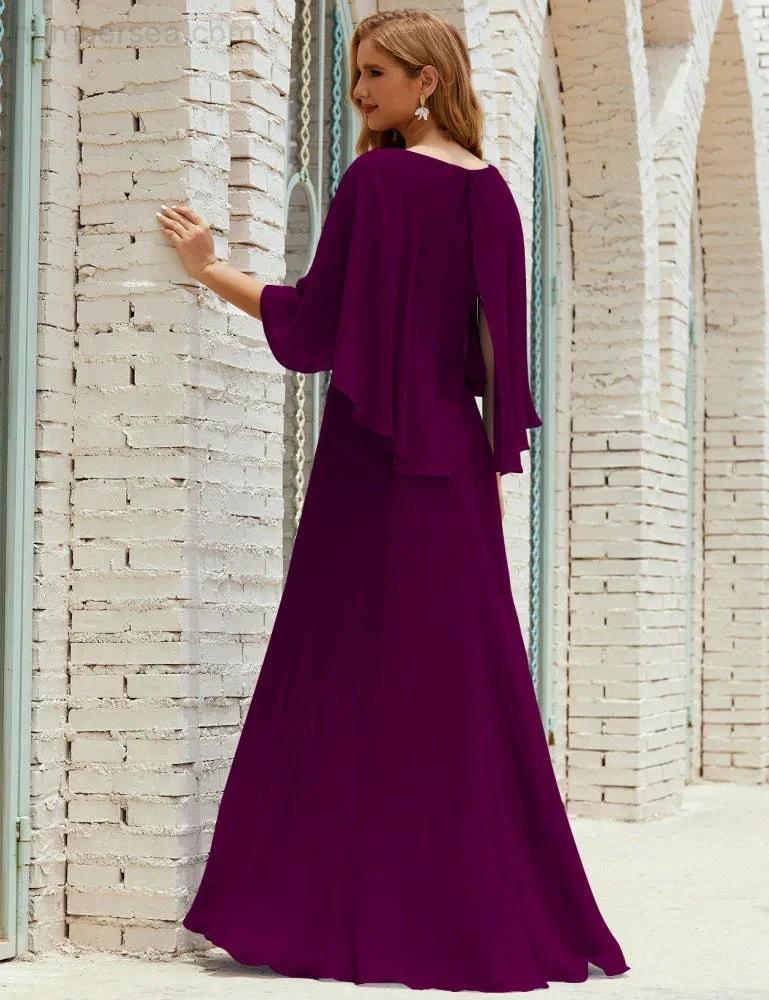 Sunnderly  Bridesmaid Dress Women Long Sleeve V-Neck Chiffon Formal Wedding Party Dress SY28018