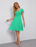 Numbersea U Back Homecoming Dress Formal Prom Dress Knee Length Short Sleeves Cocktail Party Dress 28077