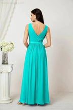 Women's Chiffon Long Bridesmaid Dresses A line Sleeveless Formal Prom Gown for Evening Party Homecoming Dresses 2808