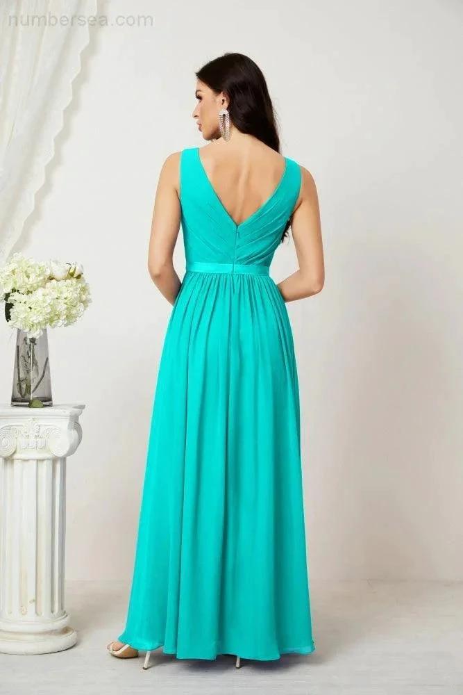 Women's Chiffon Long Bridesmaid Dresses A line Sleeveless Formal Prom Gown for Evening Party Homecoming Dresses 2808