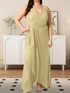 A-Line V-Neck Ruched Metallic Mesh Dress