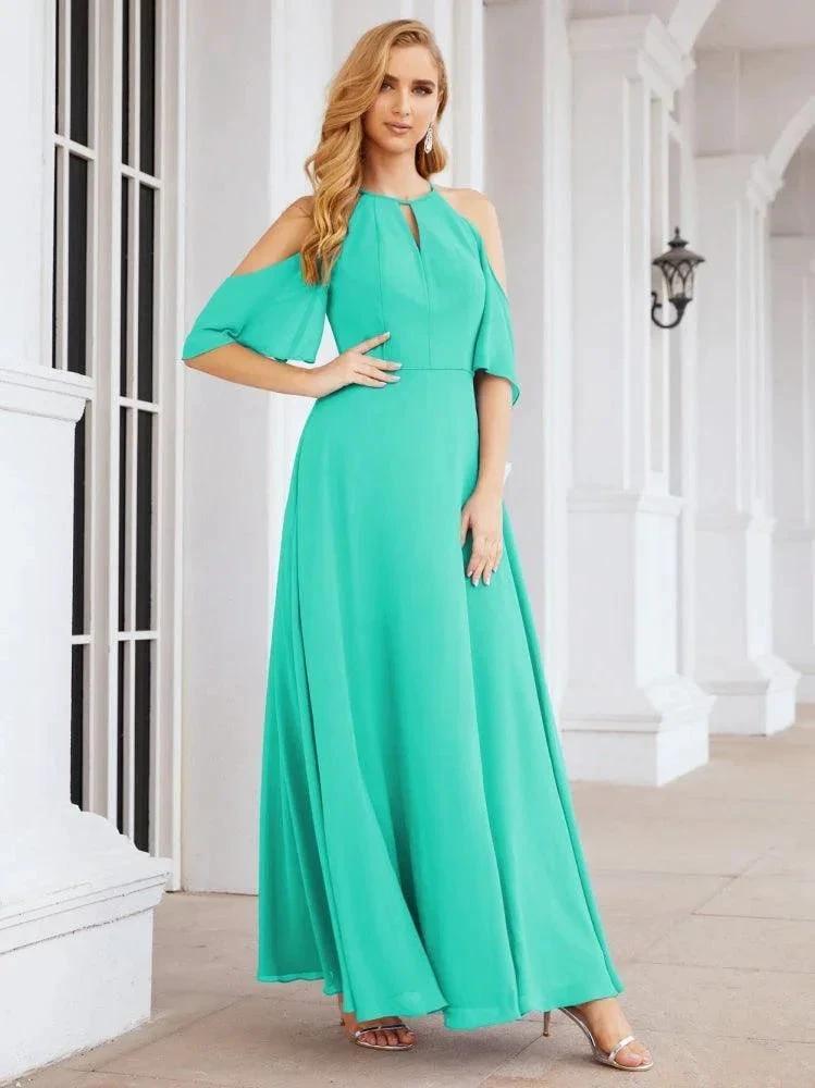 Numbersea Cold Shoulder Bridesmaid Dresses A-Line Long Formal Evening Gowns 28074