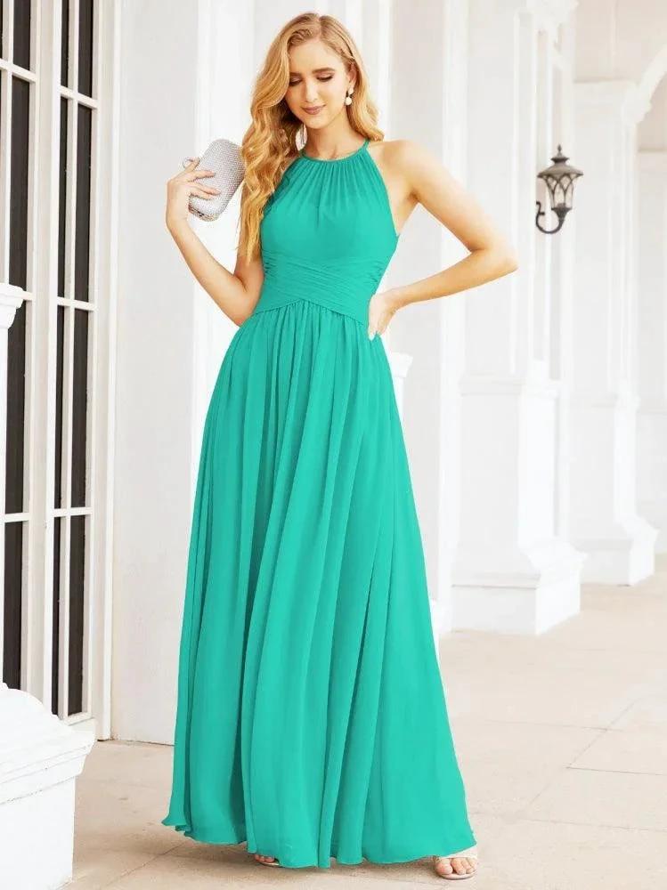 Numbersea Sleeveless Bridesmaid Dresses Long Prom Gown Zipper with Keyhole Back 28056
