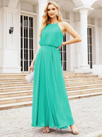 Numbersea  Halter Long Bridesmaid Dresses Formal A line Juniors Dress 28029