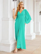 Numbersea Bridesmaid Dresses with Split for Wedding Party Flutter Sleeves 28045