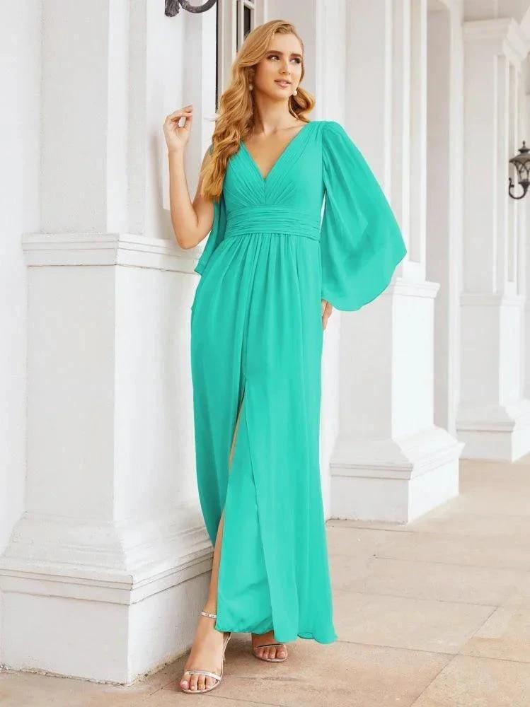 Numbersea Bridesmaid Dresses with Split for Wedding Party Flutter Sleeves 28045