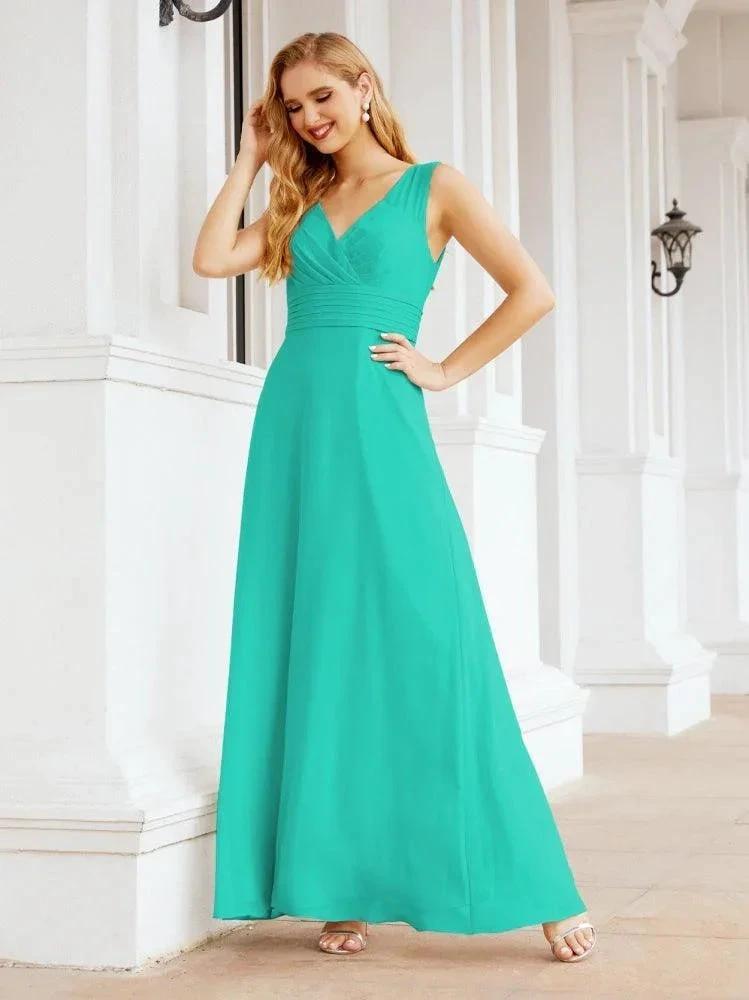 Formal Prom Gown Elegant V-Neck Sleeveless Bridesmaid Dresses for Wedding Party 28037
