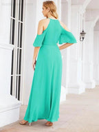 Numbersea Cold Shoulder Bridesmaid Dresses A-Line Long Formal Evening Gowns 28074