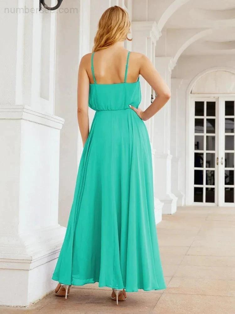 Numbersea  Halter Long Bridesmaid Dresses Formal A line Juniors Dress 28029