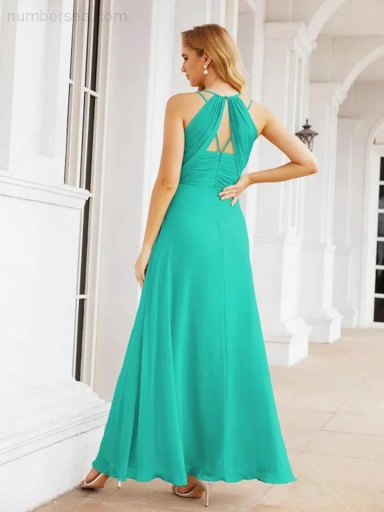 Numbersea Double Spaghetti Straps Bridesmaid Dresses for Women Long Formal Party Dress Side Split 28051