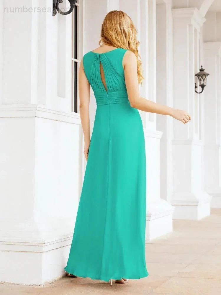 Formal Prom Gown Elegant V-Neck Sleeveless Bridesmaid Dresses for Wedding Party 28037