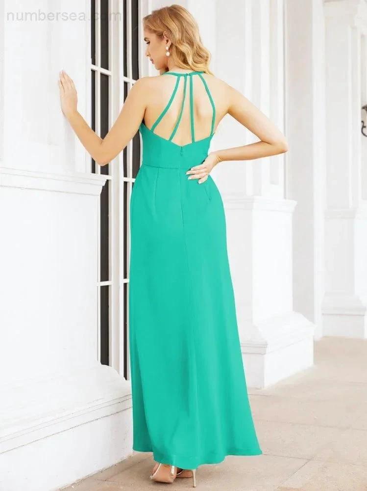 Numbersea Spaghetti Strap Bridesmaid Dresses V-Neck Long A-Line Formal Prom Gowns 28063