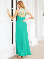 Numbersea Spaghetti Strap Bridesmaid Dresses V-Neck Long A-Line Formal Prom Gowns 28063