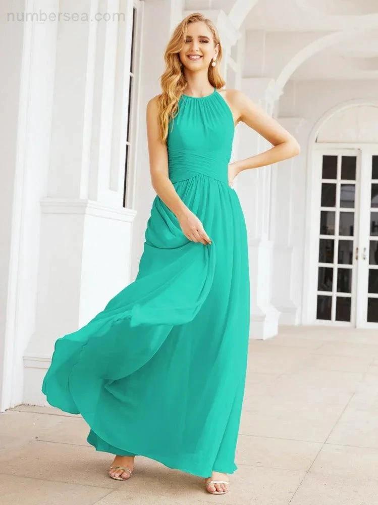 Numbersea Sleeveless Bridesmaid Dresses Long Prom Gown Zipper with Keyhole Back 28056