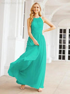 Numbersea Sleeveless Bridesmaid Dresses Long Prom Gown Zipper with Keyhole Back 28056