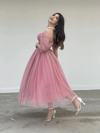 Powder Pink Tulle Dress Engagement Dress Corset Dress Cocktail Dress Evening Dress Y4775