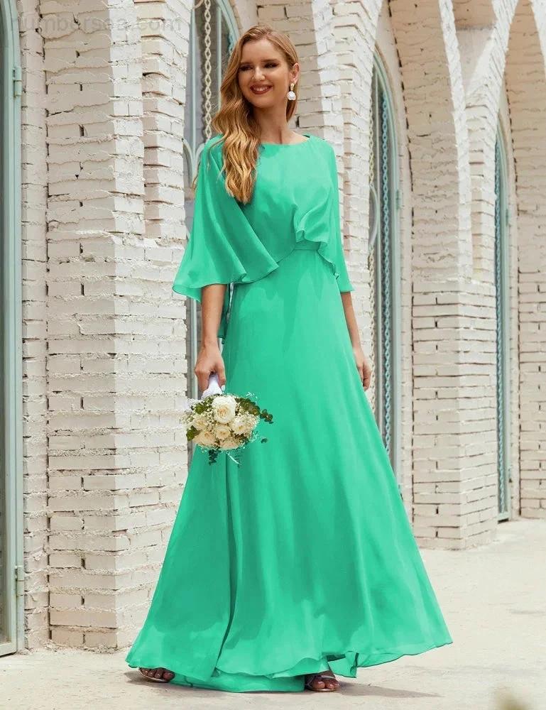 Sunnderly  Bridesmaid Dress Women Long Sleeve V-Neck Chiffon Formal Wedding Party Dress SY28018