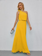 Ruffled One Shoulder Sleeveless Long Bridesmaid Dresses A-line Formal Evening Gown Side Split 28080