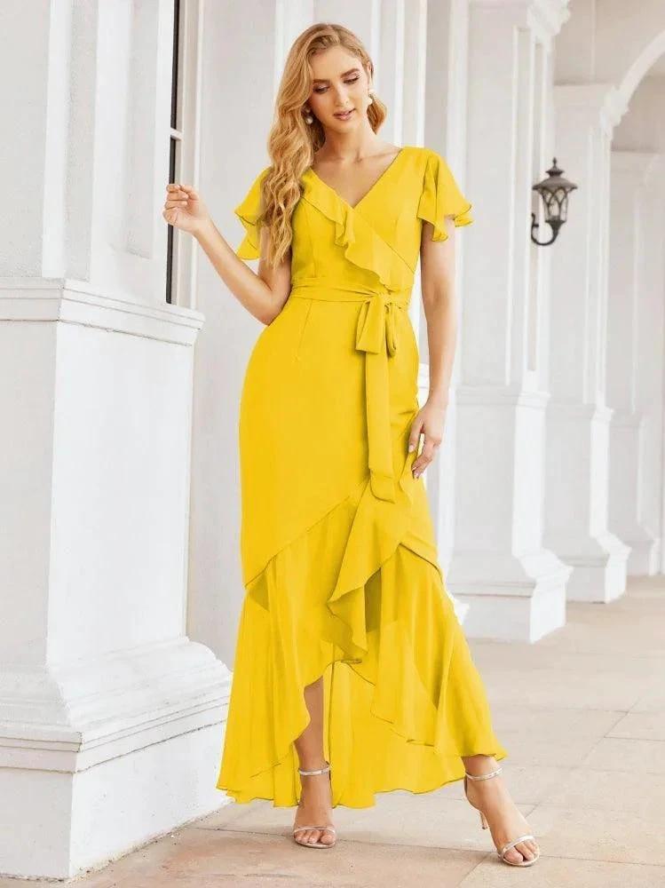 Numbersea Ruffled Bridesmaid Dresses Mermaid Formal Violin Evening Party Prom Gowns 28042