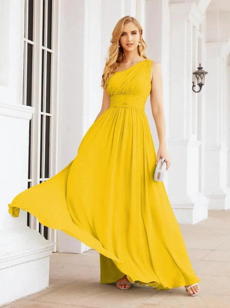 Numbersea One Shoulder Bridesmaid Dresses Long Maxi Formal Evening Party Prom Gowns 28061
