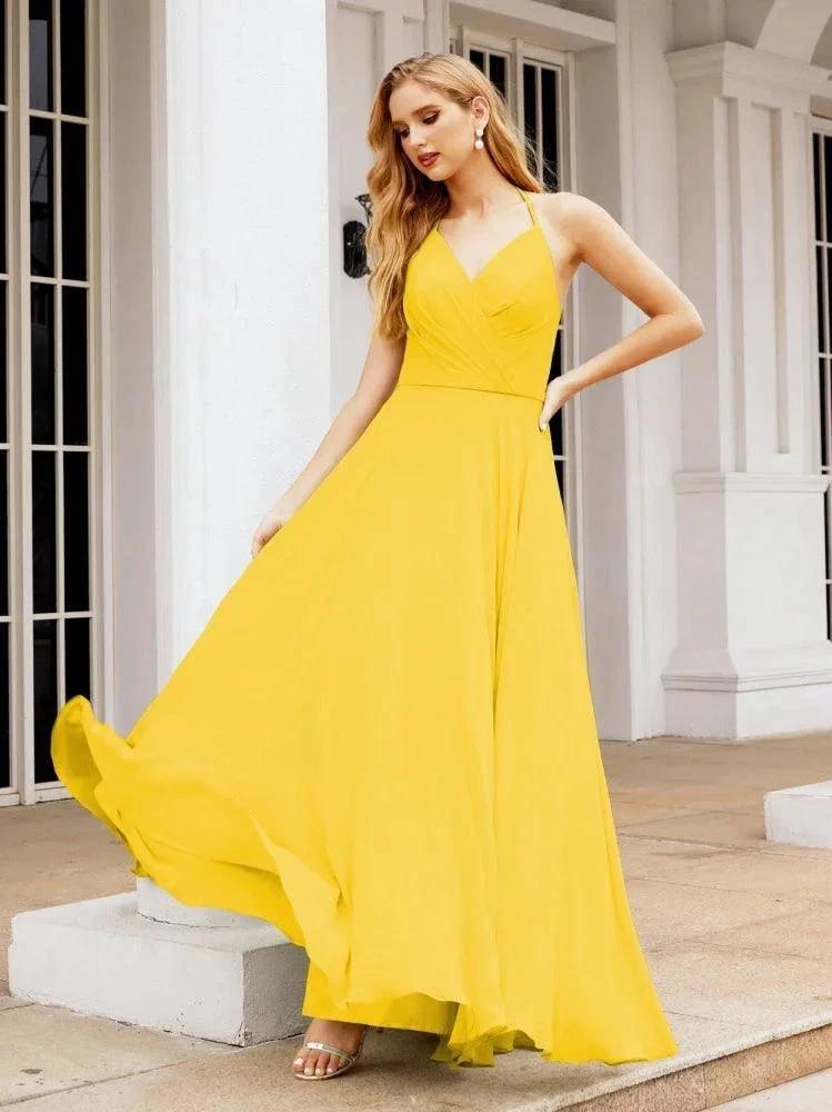 Numbersea Halter Chiffon Bridesmaid Dresses Wedding Appare Sleeveless Formal Prom Dress with Ruffled Back 28035