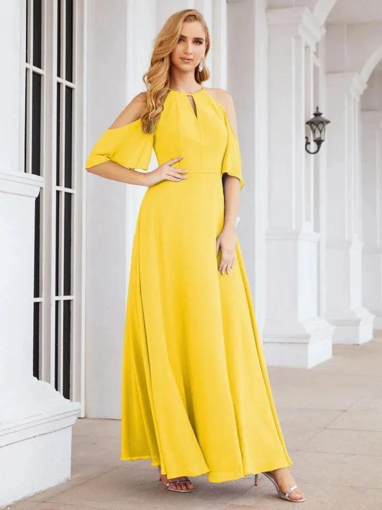 Numbersea Cold Shoulder Bridesmaid Dresses A-Line Long Formal Evening Gowns 28074