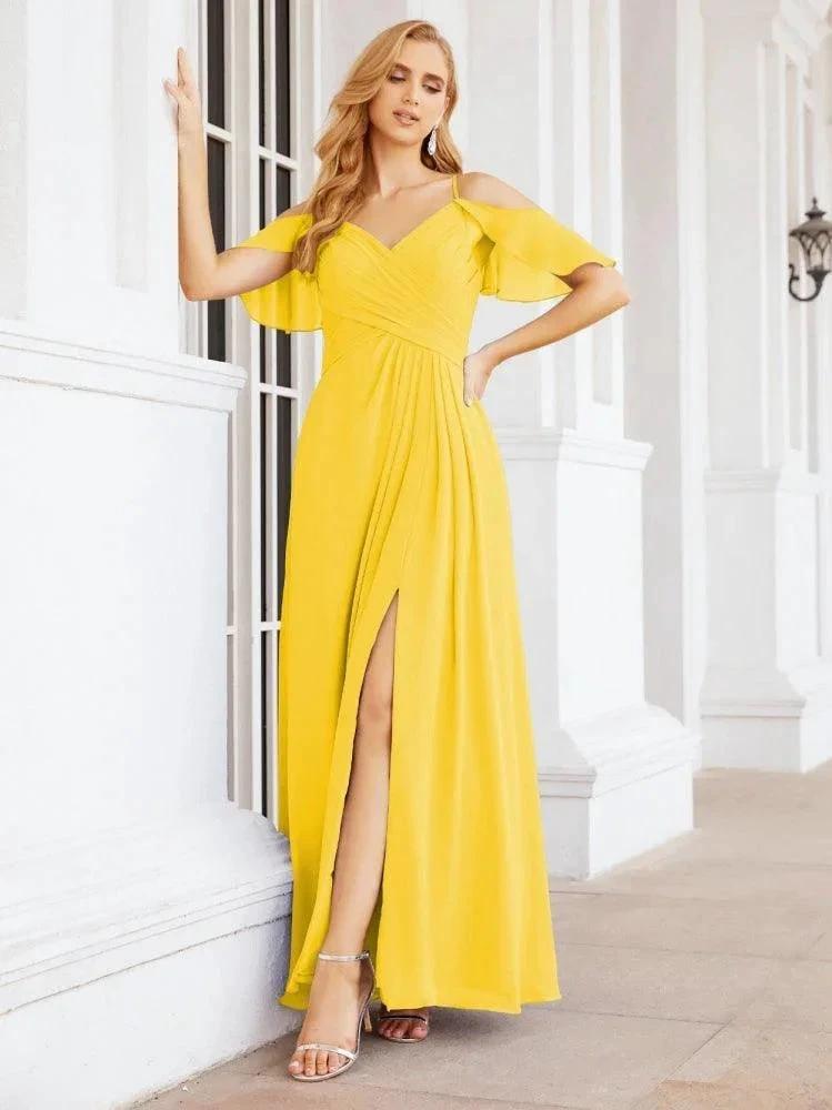 Numbersea Cold Shoulder Long Bridesmaid Dresses Side Slit Formal Prom Gowns Party Wedding 28070