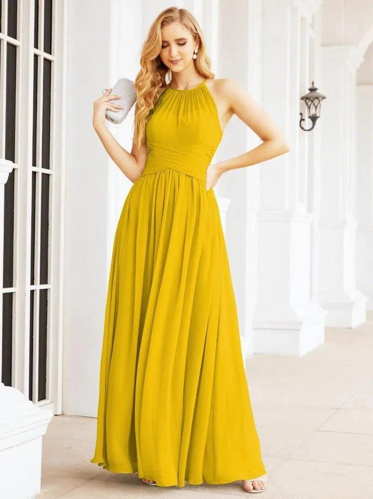 Numbersea Sleeveless Bridesmaid Dresses Long Prom Gown Zipper with Keyhole Back 28056