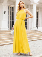 Numbersea  Halter Long Bridesmaid Dresses Formal A line Juniors Dress 28029