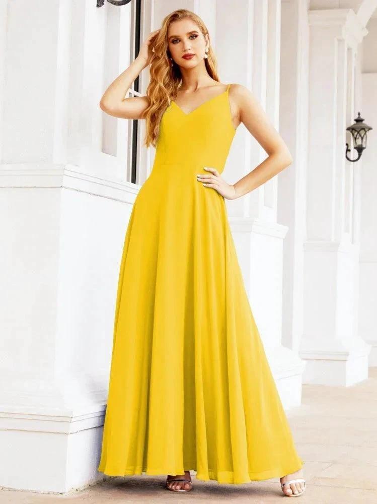 Numbersea Spaghetti Strap Bridesmaid Dresses V Neck Butterfly Back Fromal Evening Party Prom Gown 28036