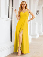 Numbersea Double Spaghetti Straps Bridesmaid Dresses for Women Long Formal Party Dress Side Split 28051