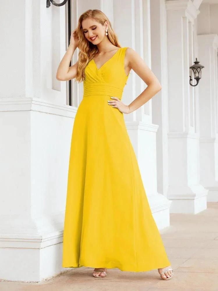 Formal Prom Gown Elegant V-Neck Sleeveless Bridesmaid Dresses for Wedding Party 28037