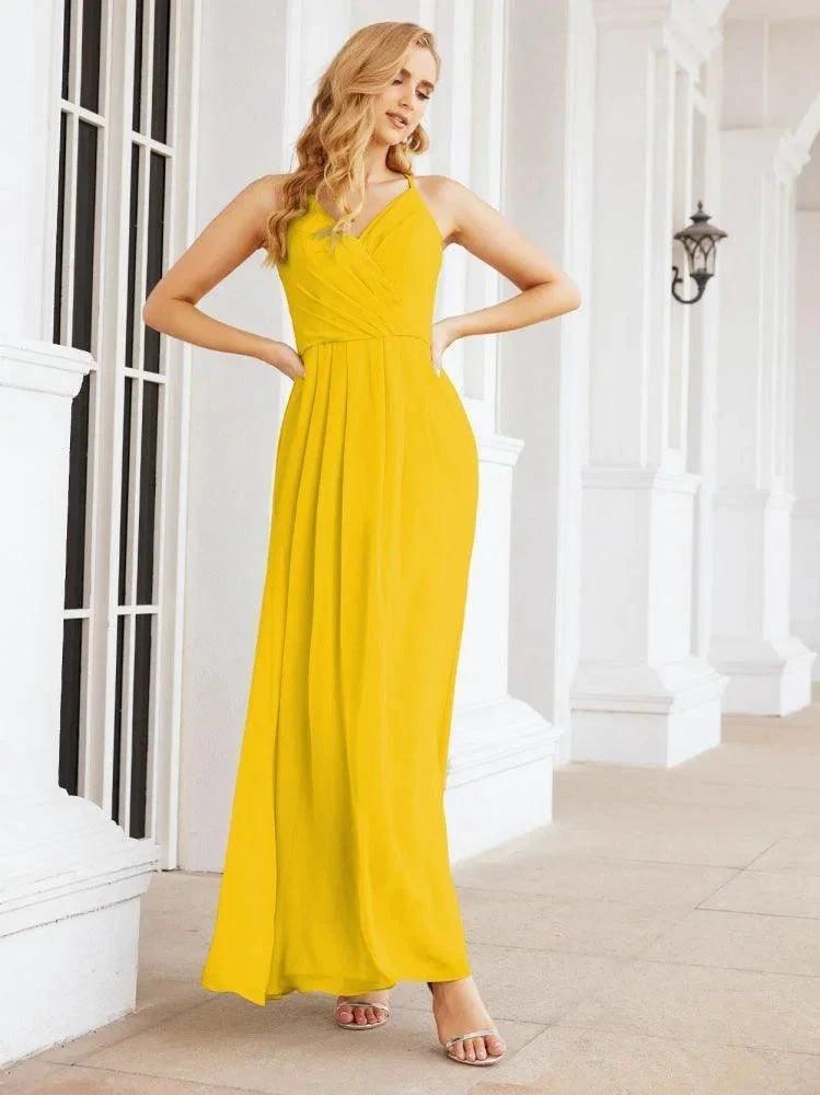 Numbersea Spaghetti Strap Bridesmaid Dresses V-Neck Long A-Line Formal Prom Gowns 28063