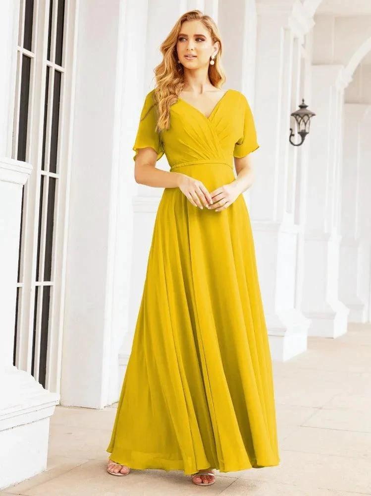 Numbersea Formal Prom Gowns for Mother of The Bride Short Sleeves Bridesmaid Dress 28049