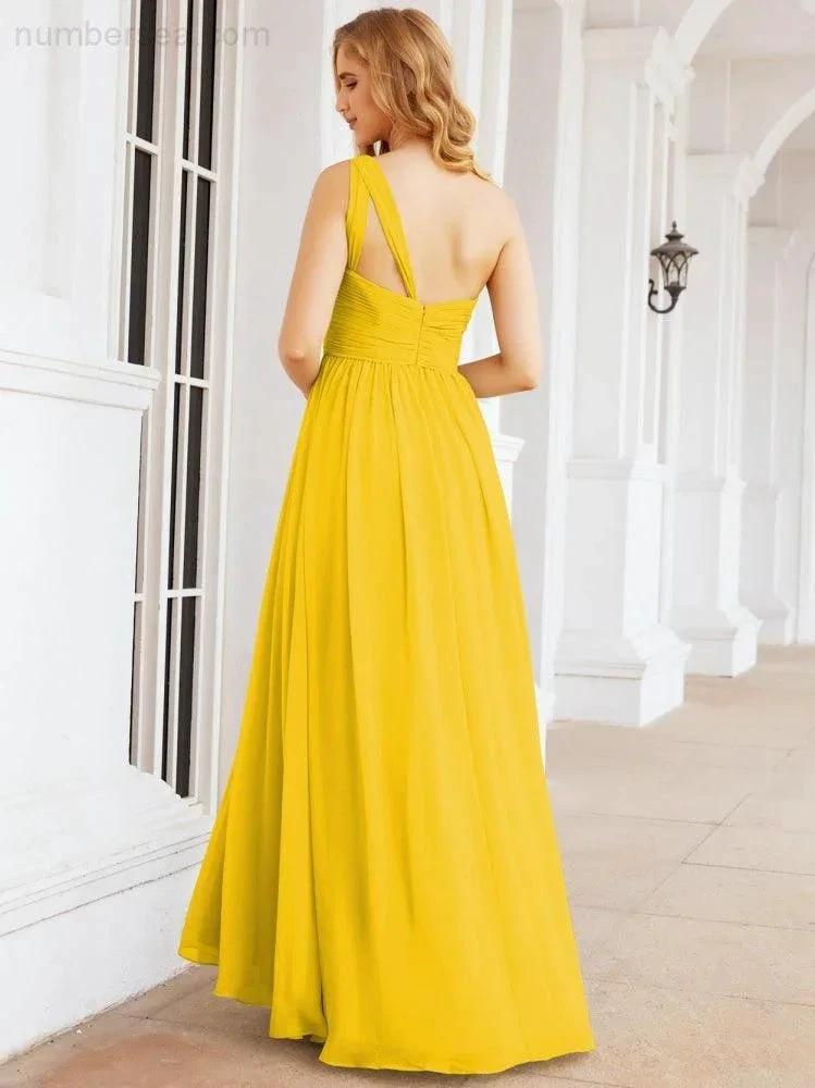 Numbersea One Shoulder Bridesmaid Dresses Long Maxi Formal Evening Party Prom Gowns 28061