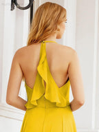 Numbersea Halter Chiffon Bridesmaid Dresses Wedding Appare Sleeveless Formal Prom Dress with Ruffled Back 28035