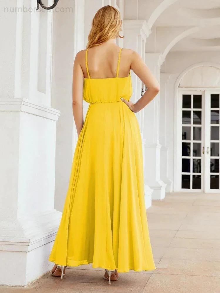 Numbersea  Halter Long Bridesmaid Dresses Formal A line Juniors Dress 28029