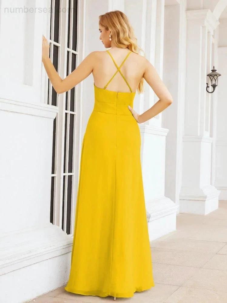 Numbersea Halter Bridesmaid Dresses with Pockets Sleeveless Formal Evening Party Prom Gowns  28055