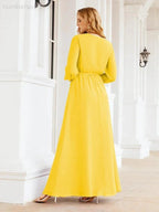 Sunnderly Women's Chiffon Bridesmaid Dress A line Long Sleeves Formal Evening Prom Gown for Wedding Guest SY28032