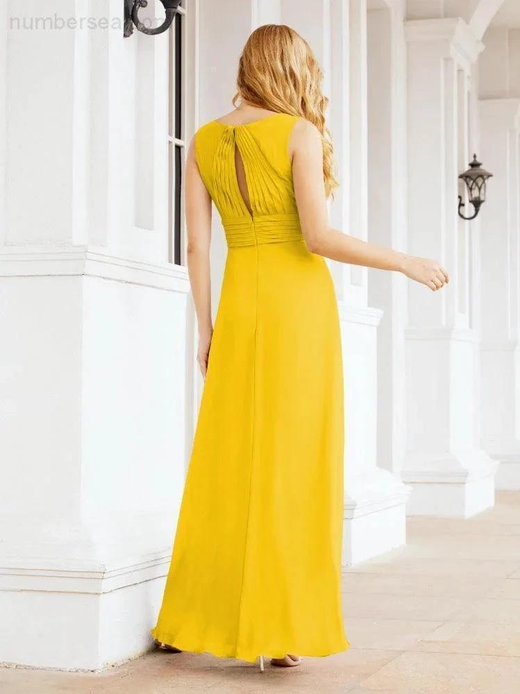 Formal Prom Gown Elegant V-Neck Sleeveless Bridesmaid Dresses for Wedding Party 28037