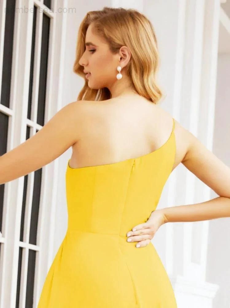 Numbersea Women's One Shoulder Formal Prom Gowns for Mother of The Bride Side Slit Bridesmaid Dresses 28052