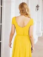 Numbersea V-Neck Bridesmaid Dresses Long Cap Sleeves Prom Evening Formal Gowns 28071