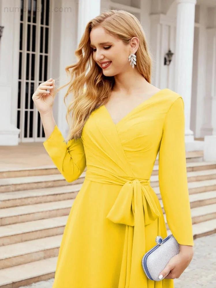 Bridesmaid Dress V-Back Waist Belt Mother of the Bride Wedding Guest SY28031