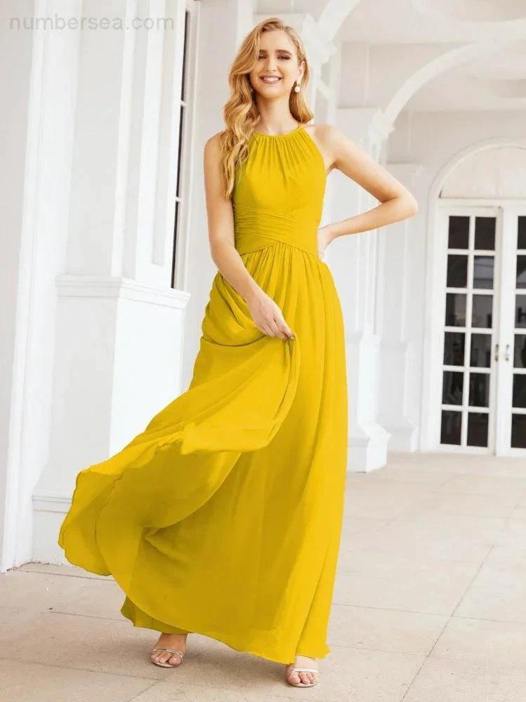 Numbersea Sleeveless Bridesmaid Dresses Long Prom Gown Zipper with Keyhole Back 28056