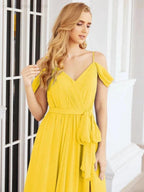 Numbersea Off The Shoulder Chiffon Bridesmaid Dress Long Formal Graduation Gown with Cowl Back 28069