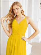 Numbersea Spaghetti Strap Bridesmaid Dresses V-Neck Long A-Line Formal Prom Gowns 28063