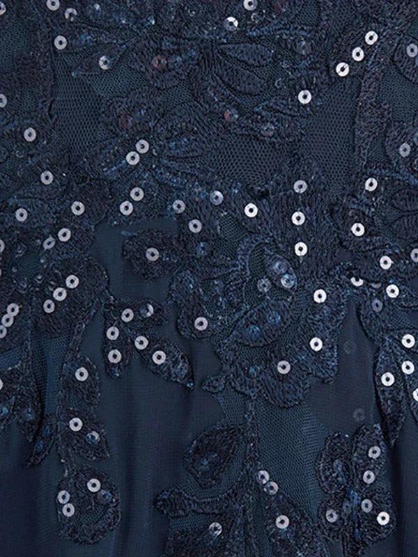 A-line V-Neck Floor-Length Lace Chiffon Mother of the Bride Dress With Sequins