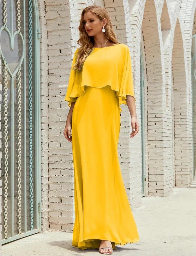 Sunnderly  Bridesmaid Dress Women Long Sleeve V-Neck Chiffon Formal Wedding Party Dress SY28018