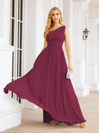 Numbersea One Shoulder Bridesmaid Dresses Long Maxi Formal Evening Party Prom Gowns 28061