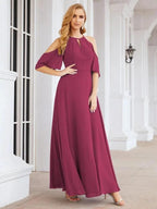 Numbersea Cold Shoulder Bridesmaid Dresses A-Line Long Formal Evening Gowns 28074